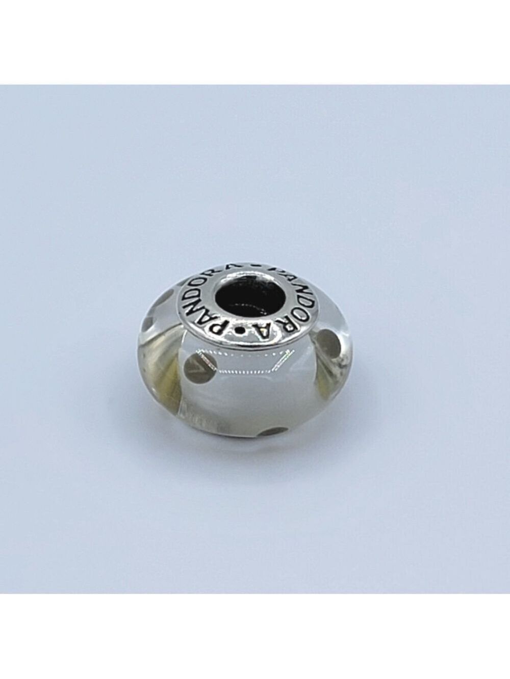 Pandora White & Grey Murano Charm #1801
